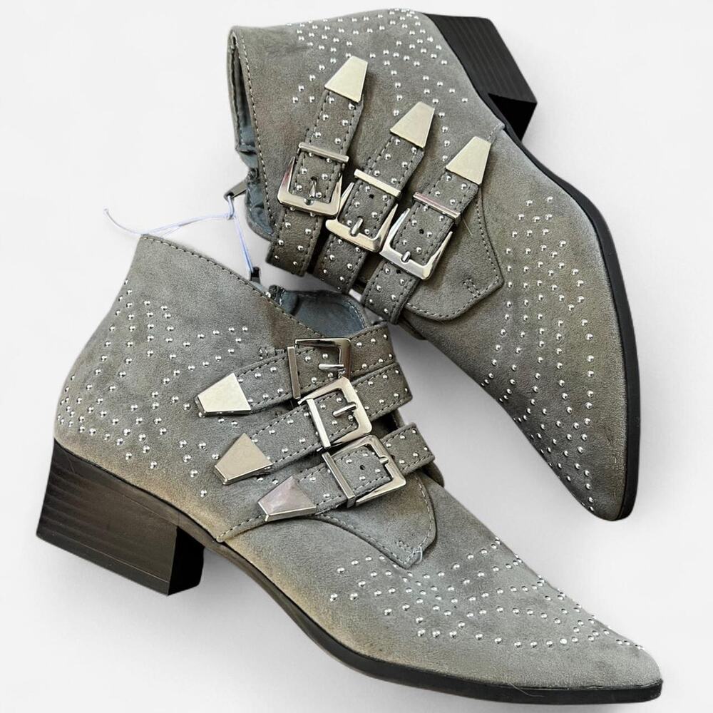 Qupid Studded Faux Suede Booties